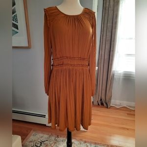 Anthropologie Maeve Saniya smacked elastic waist pleated puff sleeve dress
